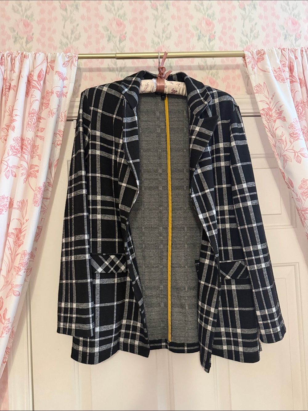 Topshop Black & White Plaid Blazer Jacket